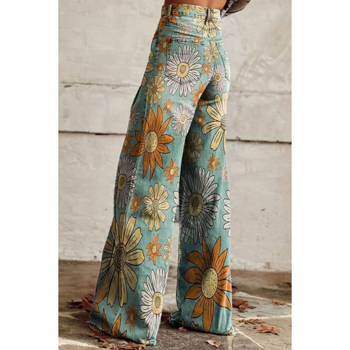 Jeans casual de pierna larga para mujer | con flores