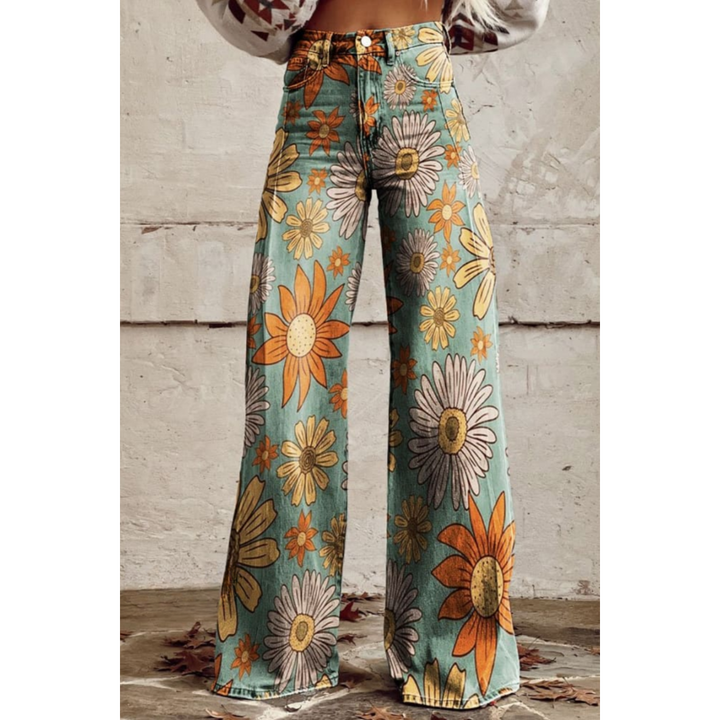 Jeans casual de pierna larga para mujer | con flores
