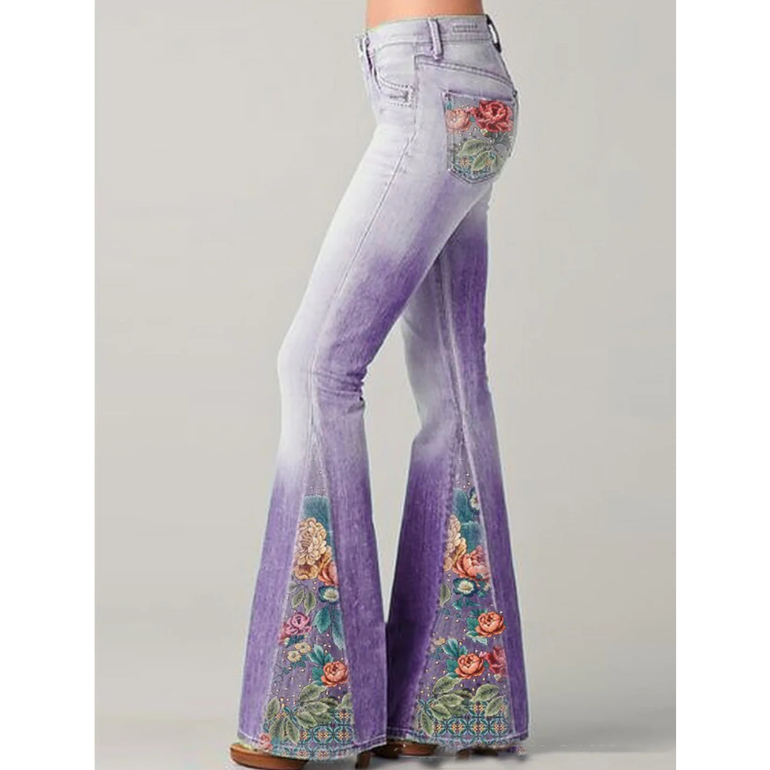 Jeans de mujer con bordado floral | acampanados