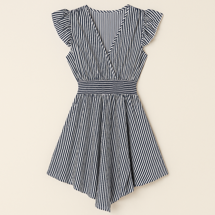 Abito A Righe Con Scollo A V Da Donna | Mini