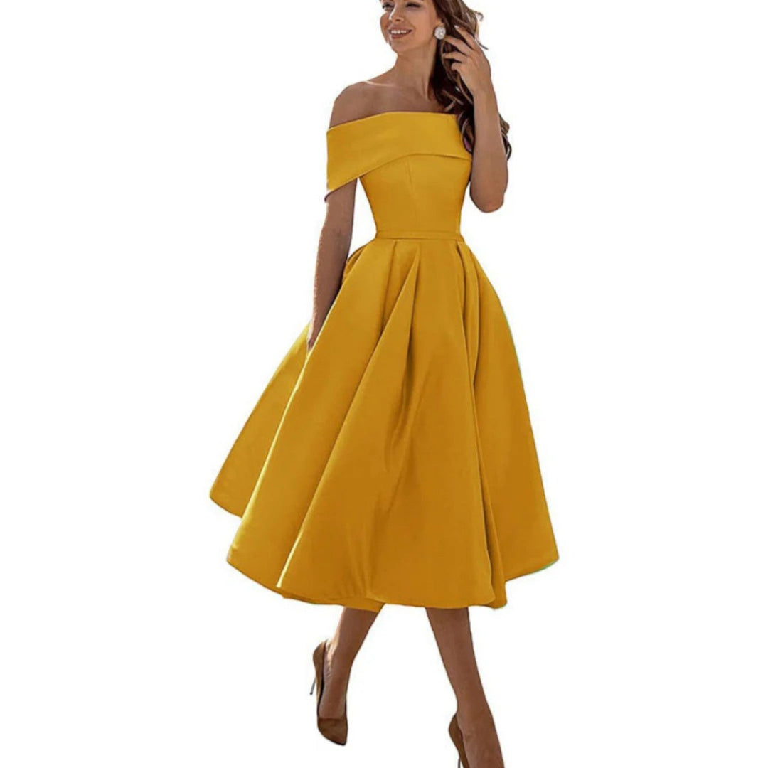 Amira | Abito Da Cocktail Con Spalle Scoperte Da Donna | Midi