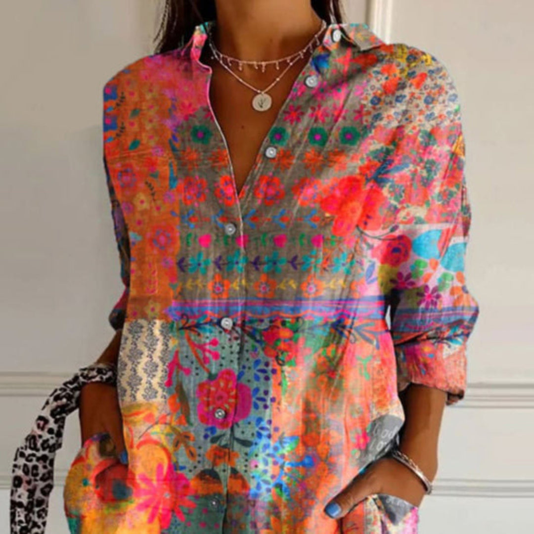 Blusa Elegante con Stampa Floreale – Raffaella