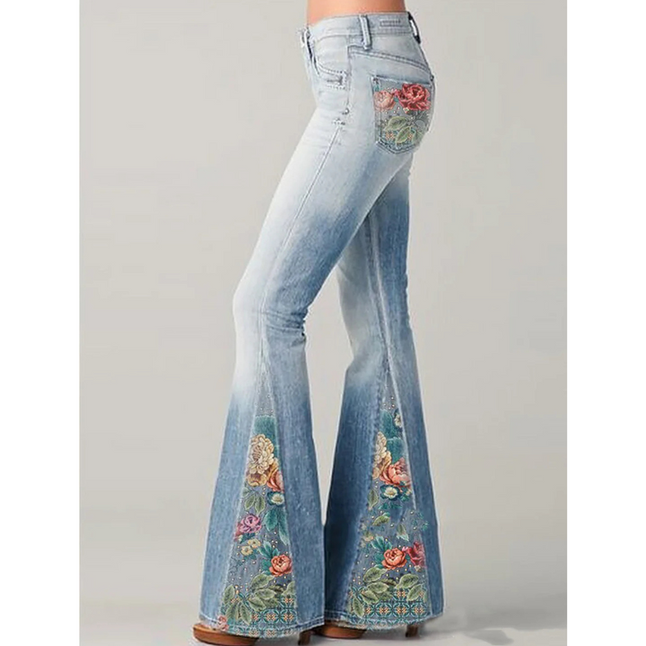 Jeans de mujer con bordado floral | acampanados