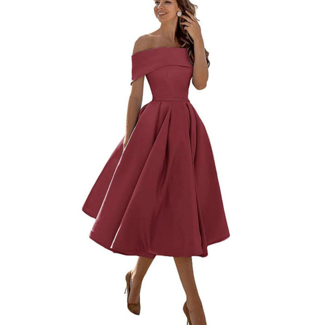 Amira | Abito Da Cocktail Con Spalle Scoperte Da Donna | Midi