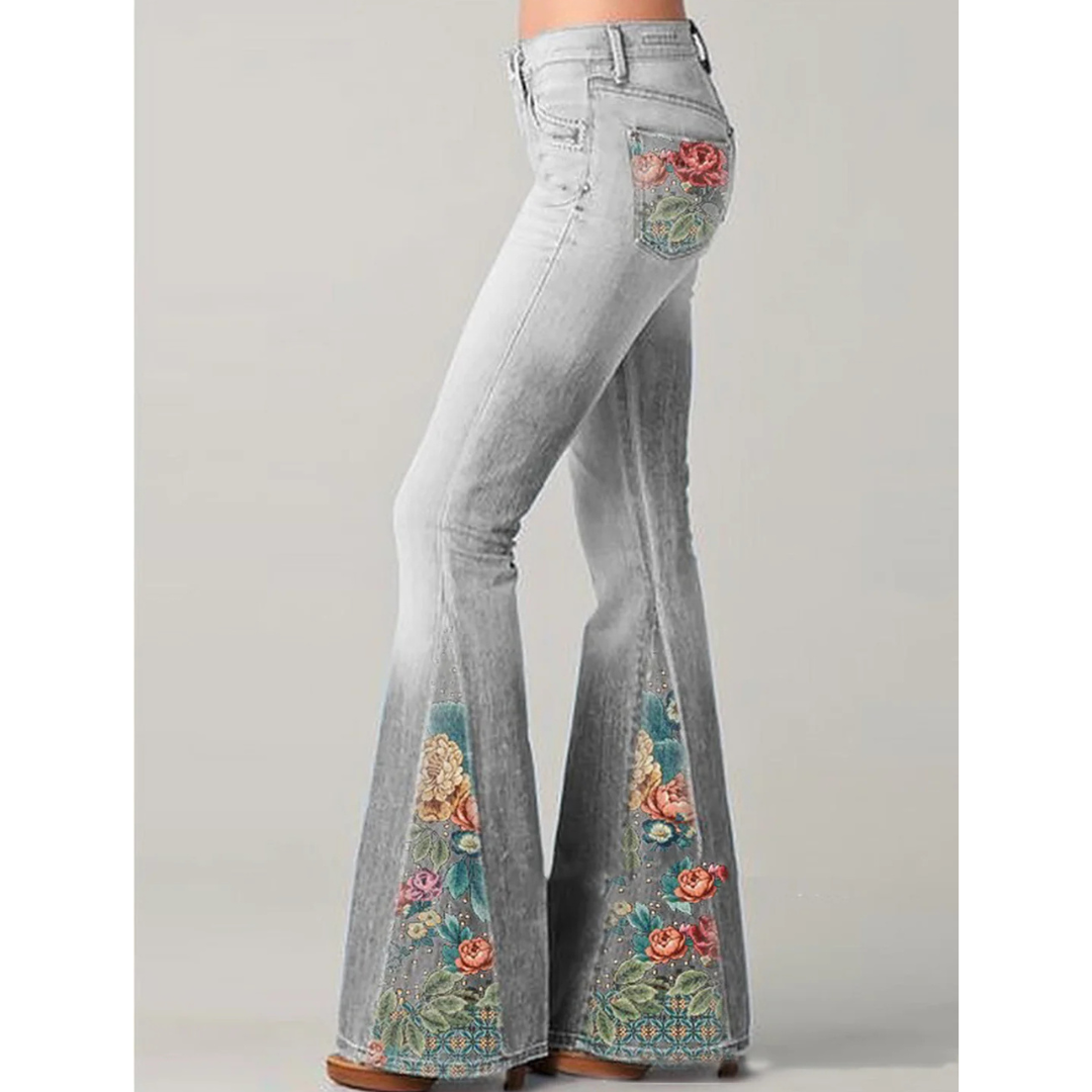 Jeans de mujer con bordado floral | acampanados