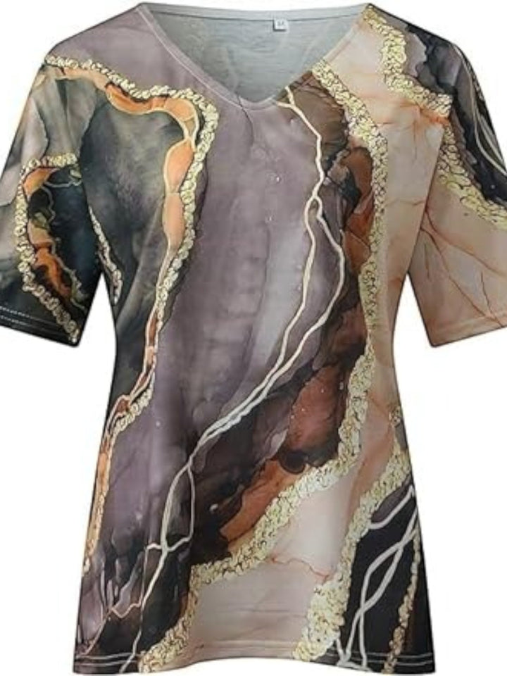 Top bohemio con escote en V para mujer | manga corta