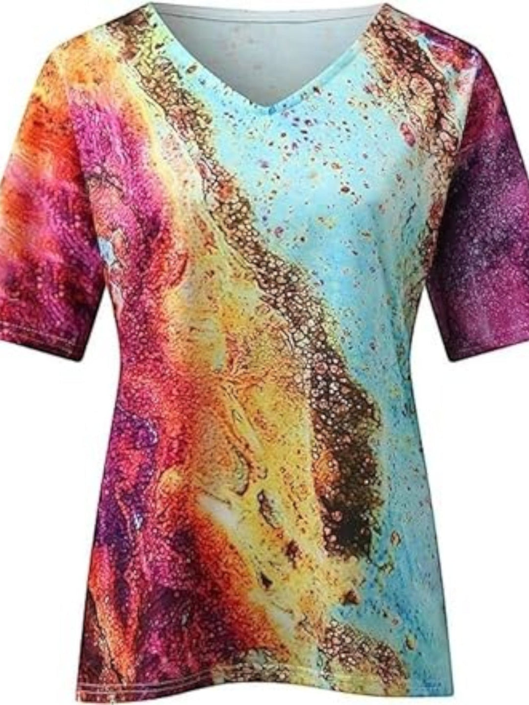 Top bohemio con escote en V para mujer | manga corta