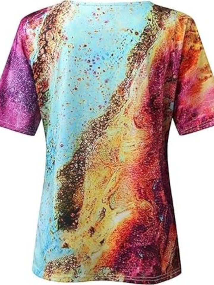 Top bohemio con escote en V para mujer | manga corta