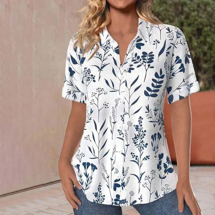 Cómoda camisa de verano con flores para mujer | mangas cortas