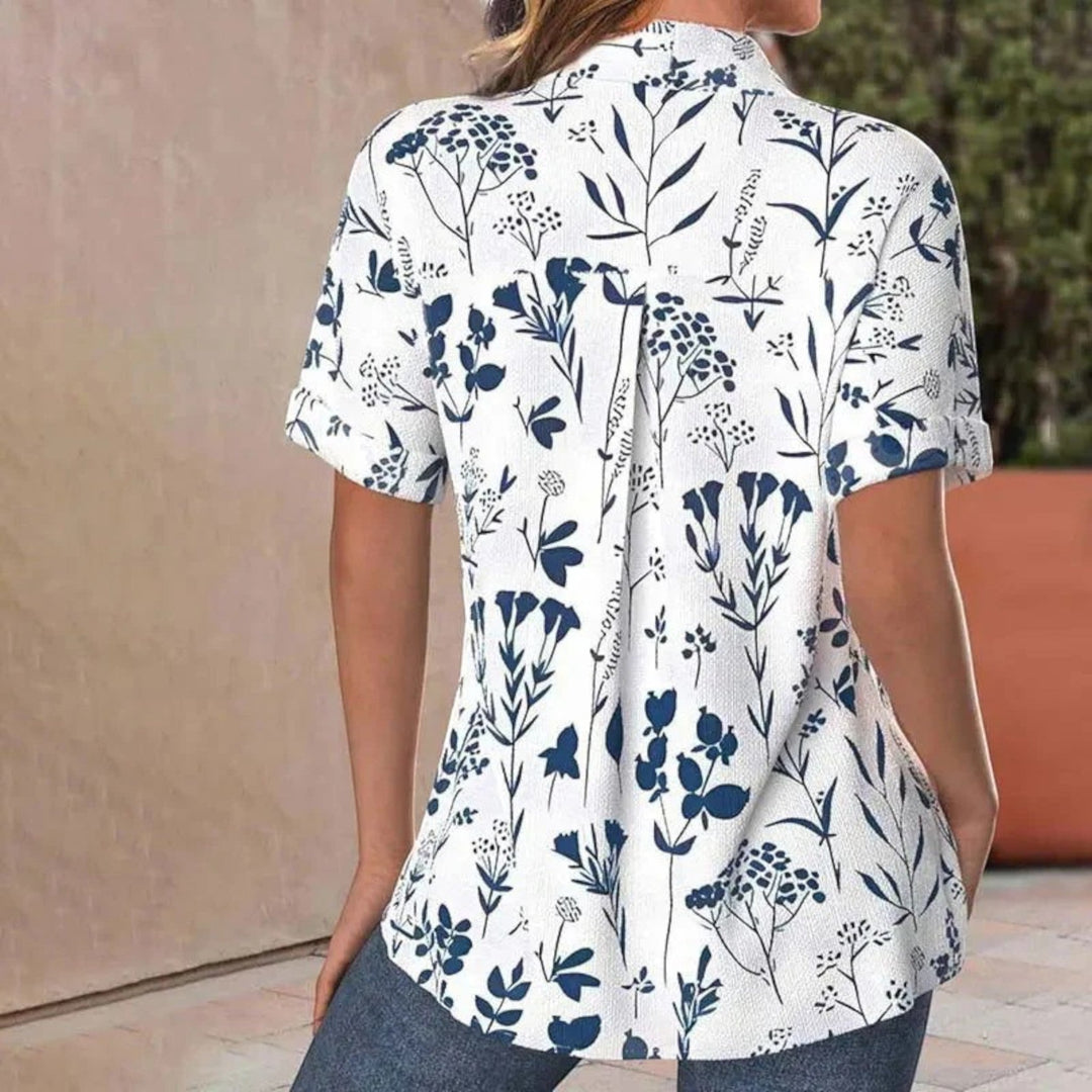 Cómoda camisa de verano con flores para mujer | mangas cortas