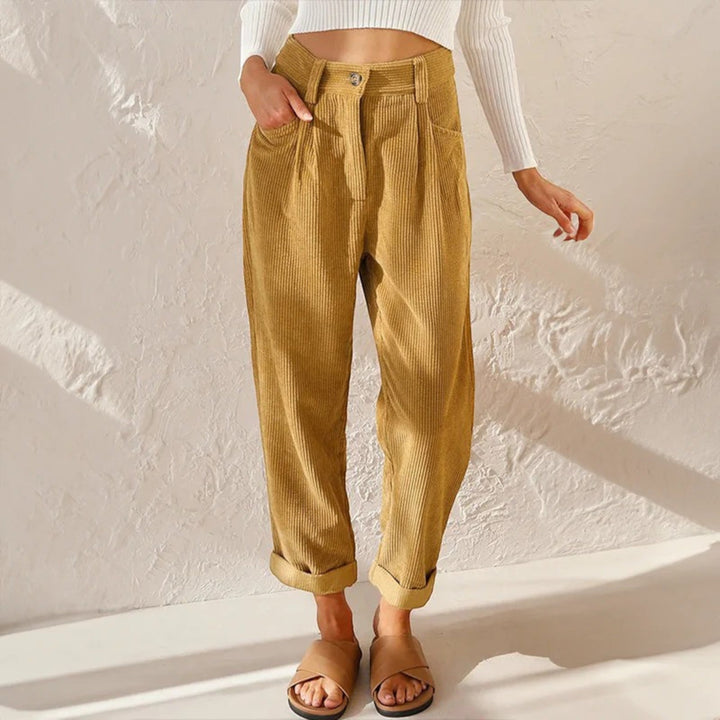 Pantalones cómodos de pana acanalada para mujer | Cintura alta