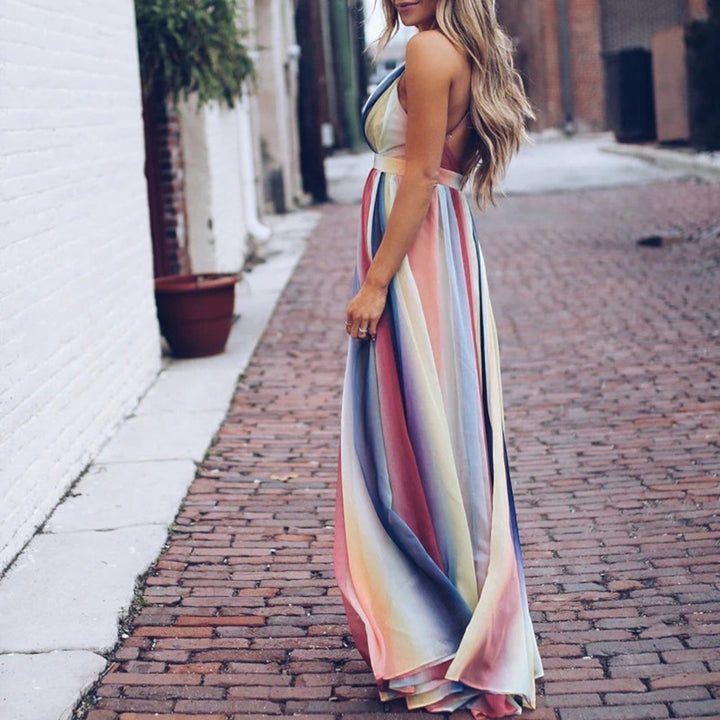 Yasmine | Abito A Righe Arcobaleno Con Scollo A V Per Donna | Maxi