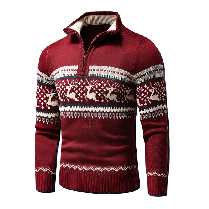 Suéter navideño para hombre con media cremallera