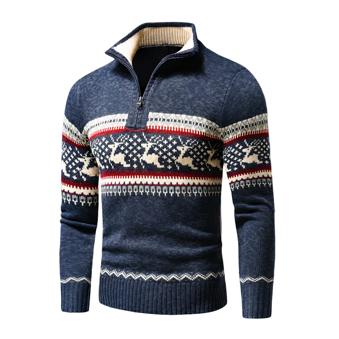 Suéter navideño para hombre con media cremallera