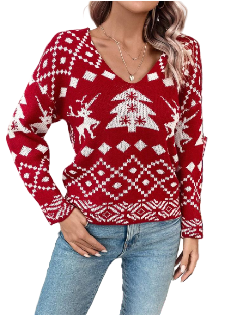Maglione natalizio da Donna con scollo a V