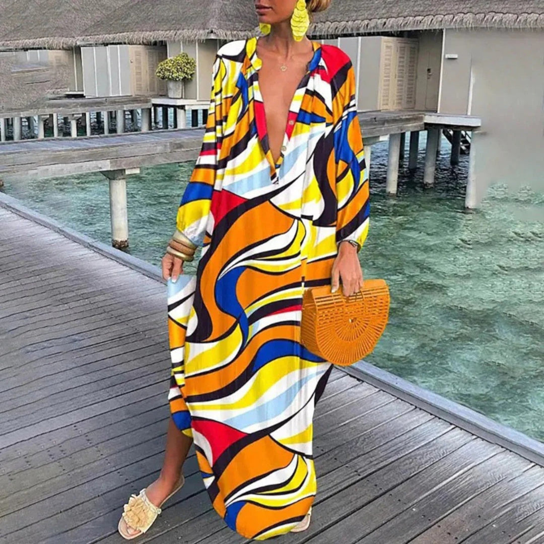 Abito Oversize Bohémien Con Scollo A V Per Donna | Maxi