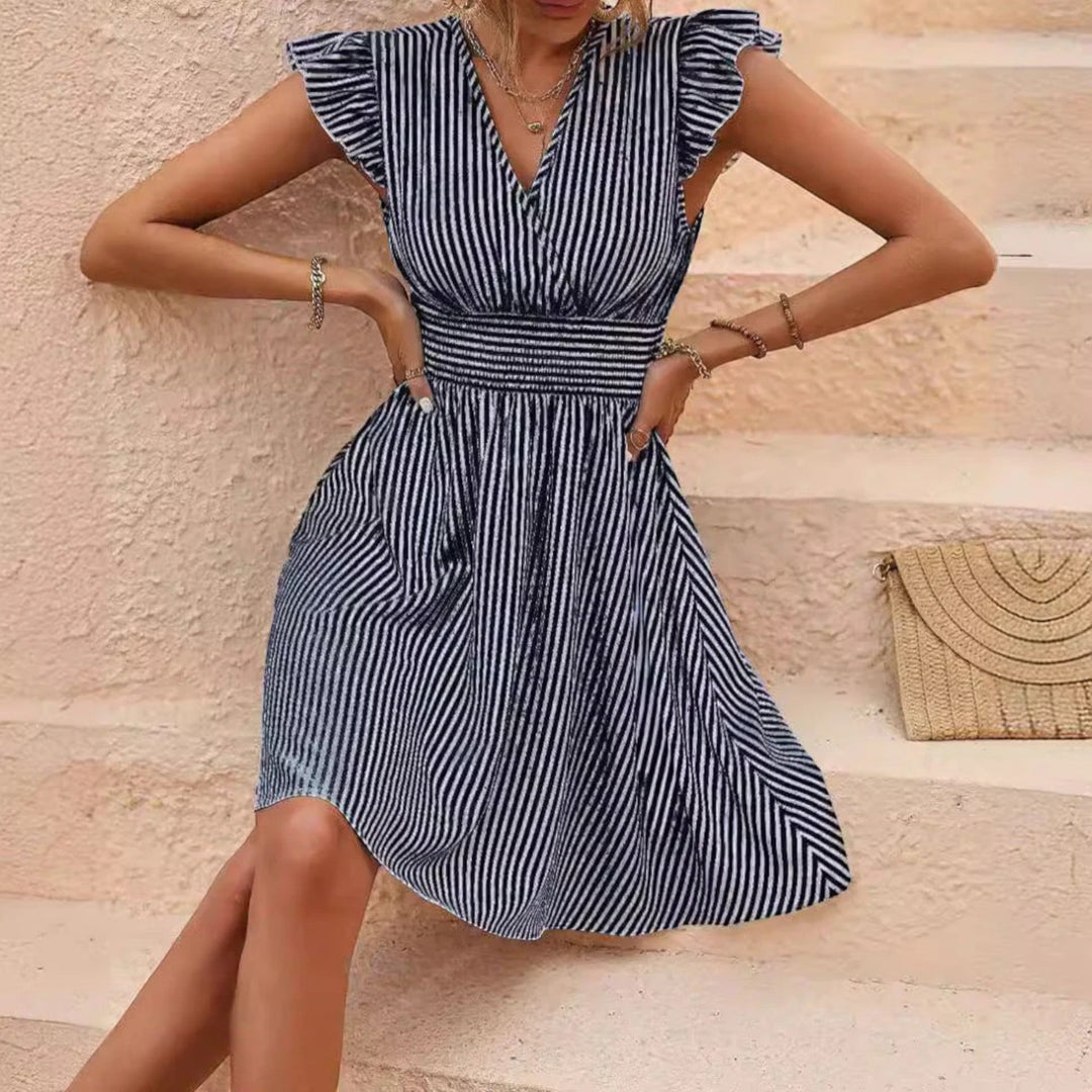 Abito A Righe Con Scollo A V Da Donna | Mini