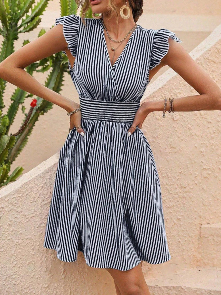 Abito A Righe Con Scollo A V Da Donna | Mini