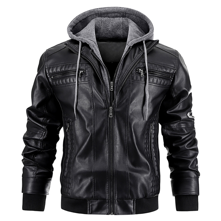 Chaqueta Biker de Piel para Hombre | Con Capucha