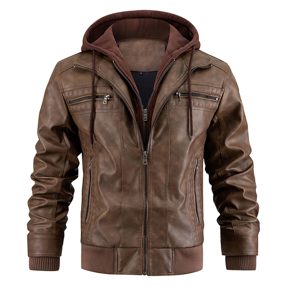 Chaqueta Biker de Piel para Hombre | Con Capucha