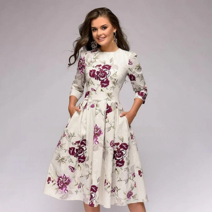 Vestido Floral Con Escote Redondo Para Mujer | Midi