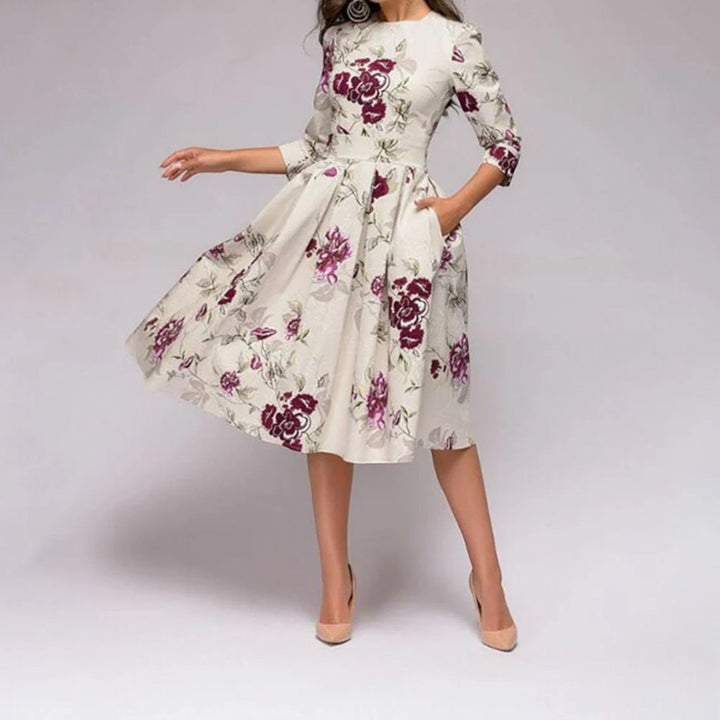 Vestido Floral Con Escote Redondo Para Mujer | Midi