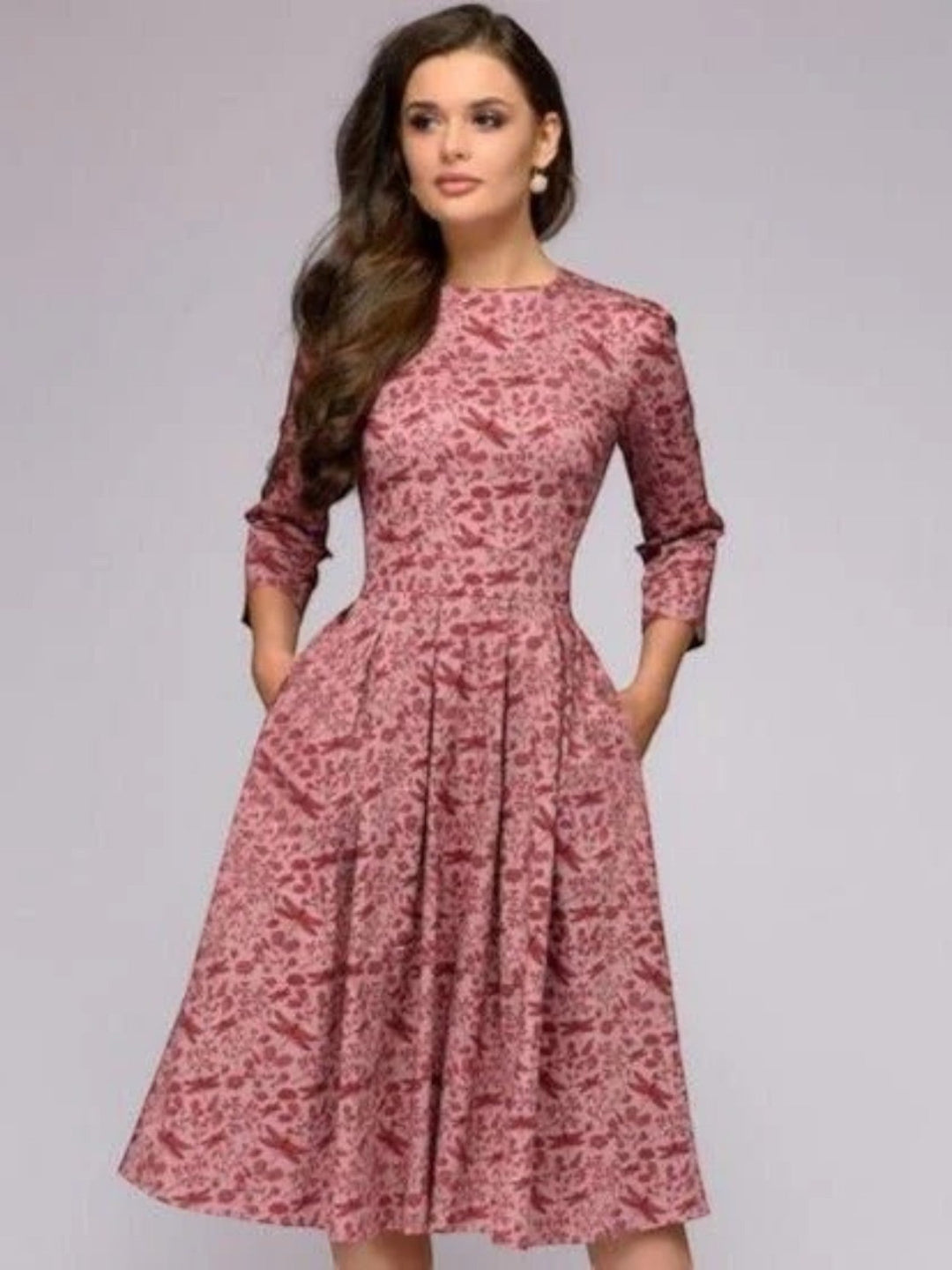 Vestido Floral Con Escote Redondo Para Mujer | Midi