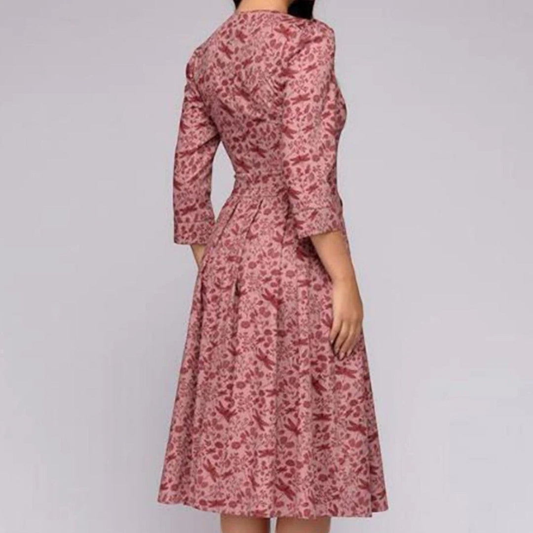 Vestido Floral Con Escote Redondo Para Mujer | Midi