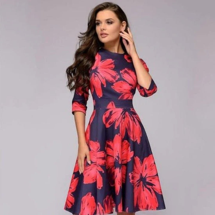 Vestido Floral Con Escote Redondo Para Mujer | Midi