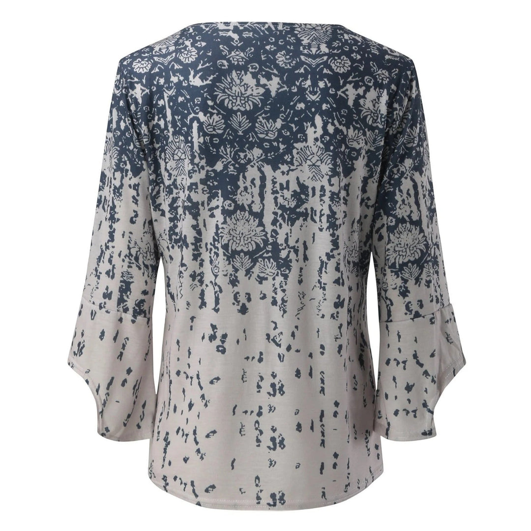 Top estampado con escote en V para mujer | mangas largas