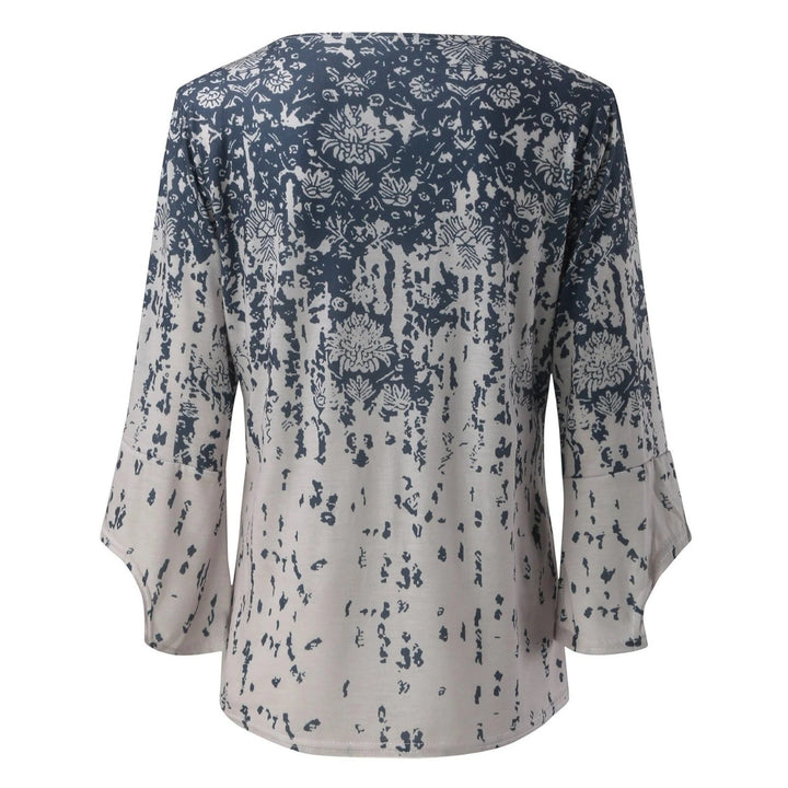 Top estampado con escote en V para mujer | mangas largas