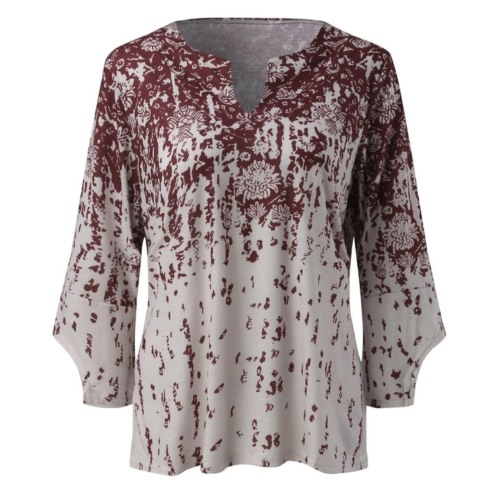 Top estampado con escote en V para mujer | mangas largas