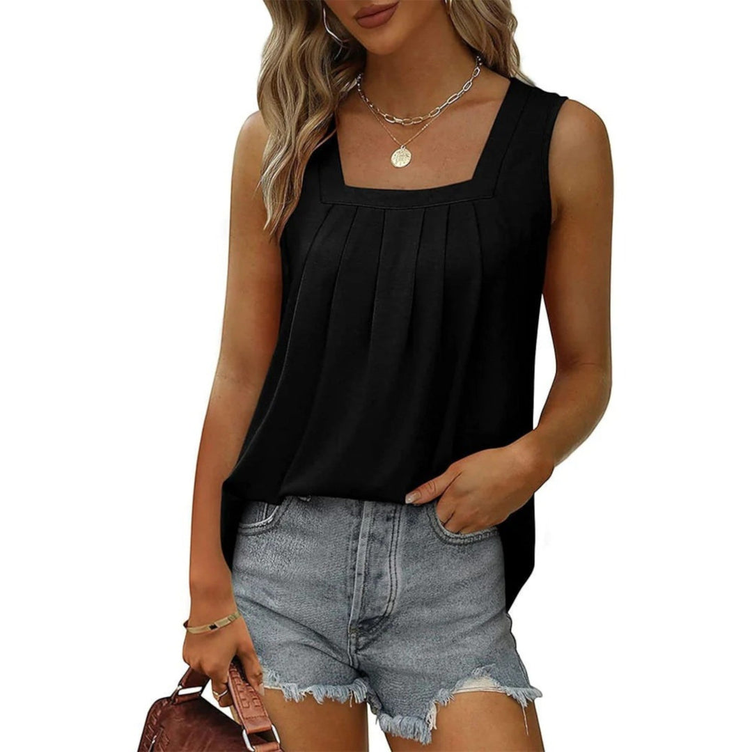 Top casual con escote cuadrado para mujer | sin mangas