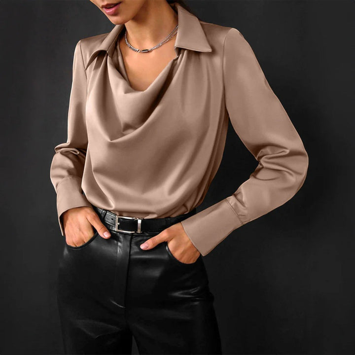 Elegante blusa con cuello con capucha para mujer | manga larga