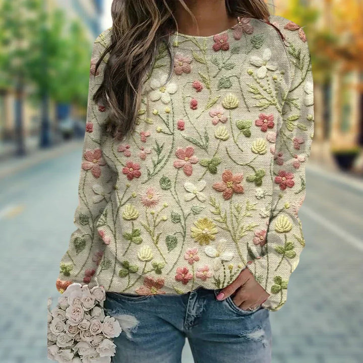 Suéter de mujer tejido a mano con motivo floral | Casual