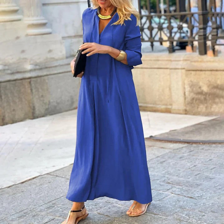 Pauline | Vestido cómodo con escote en V y mangas largas | Maxi