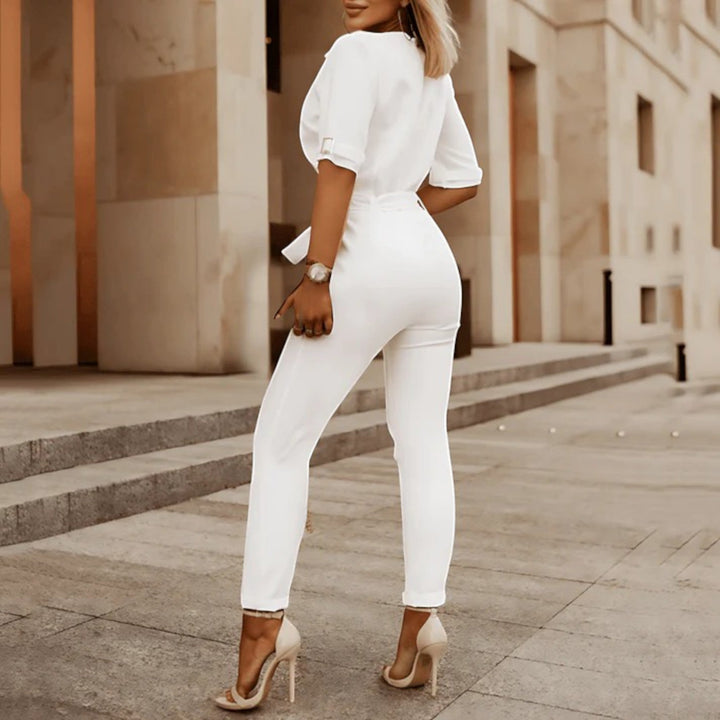 Tuta Elegante Con Scollo A V E Cintura Da Donna | Maniche Corte