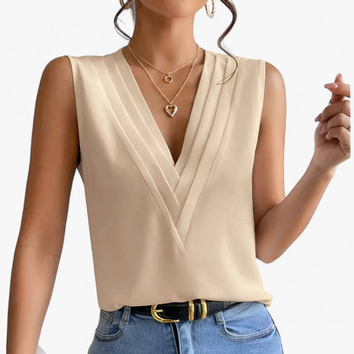 Blusa elegante con escote en V para mujer | sin mangas