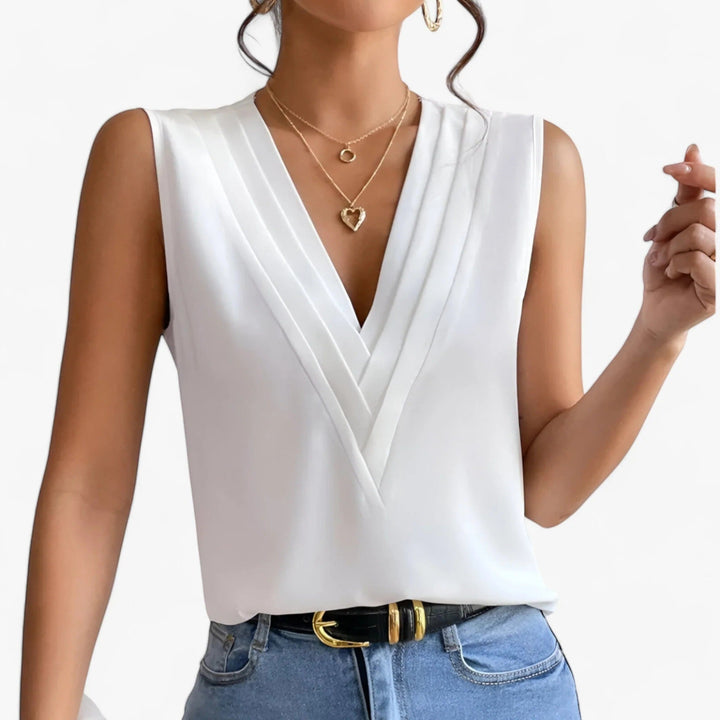 Blusa elegante con escote en V para mujer | sin mangas