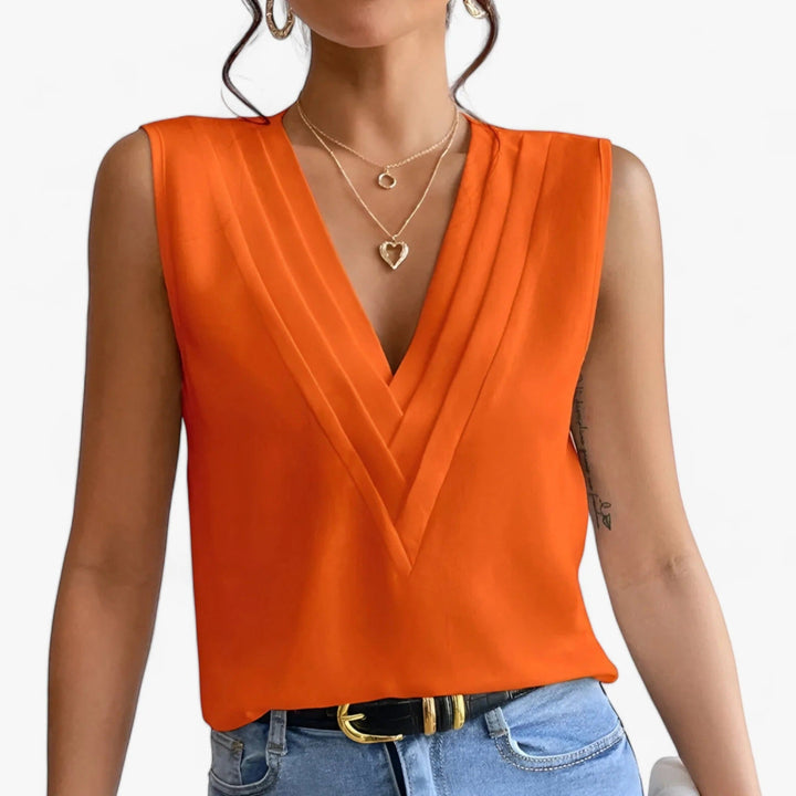 Blusa elegante con escote en V para mujer | sin mangas