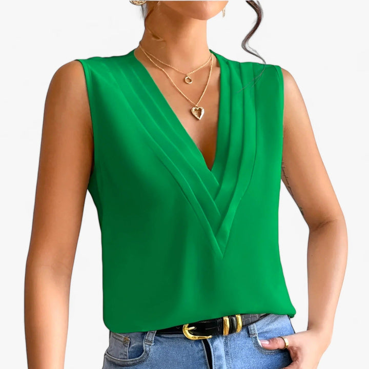 Blusa elegante con escote en V para mujer | sin mangas