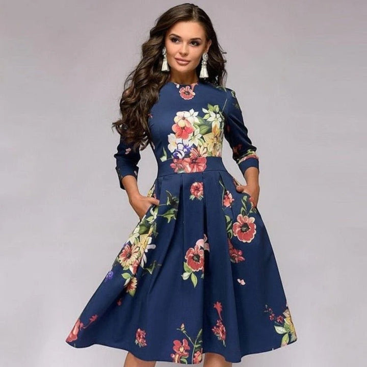 Vestido Floral Con Escote Redondo Para Mujer | Midi