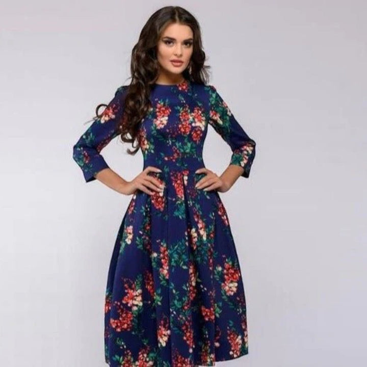 Vestido Floral Con Escote Redondo Para Mujer | Midi