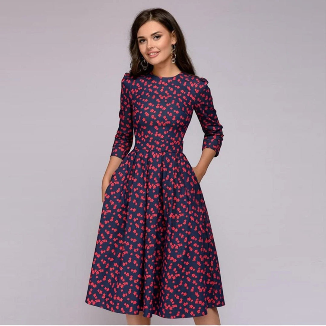Vestido Floral Con Escote Redondo Para Mujer | Midi