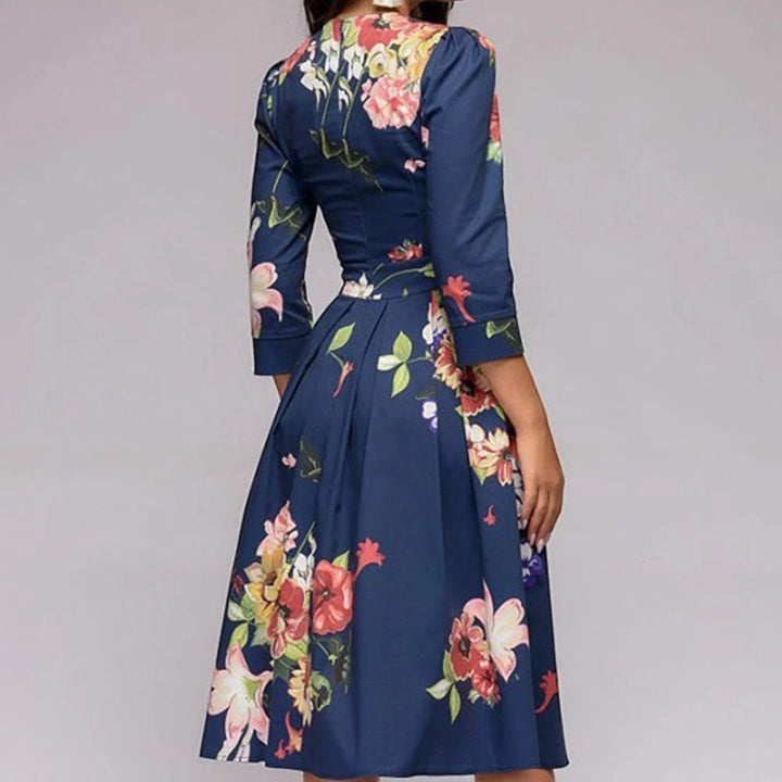 Vestido Floral Con Escote Redondo Para Mujer | Midi